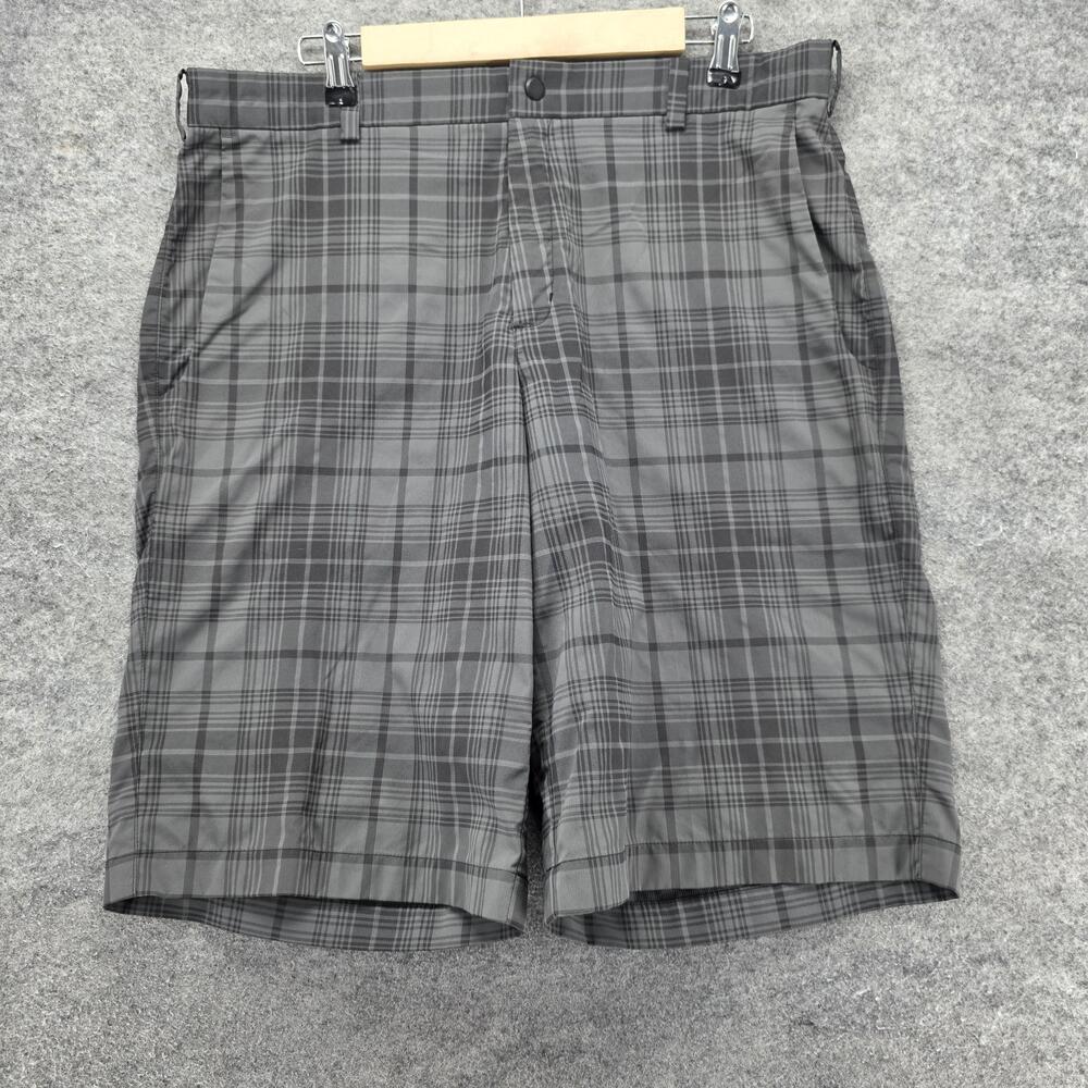 Nike Shorts Mens 35 Gray Bermuda Plaid Microfiber Stretch Pockets 11 Inseam